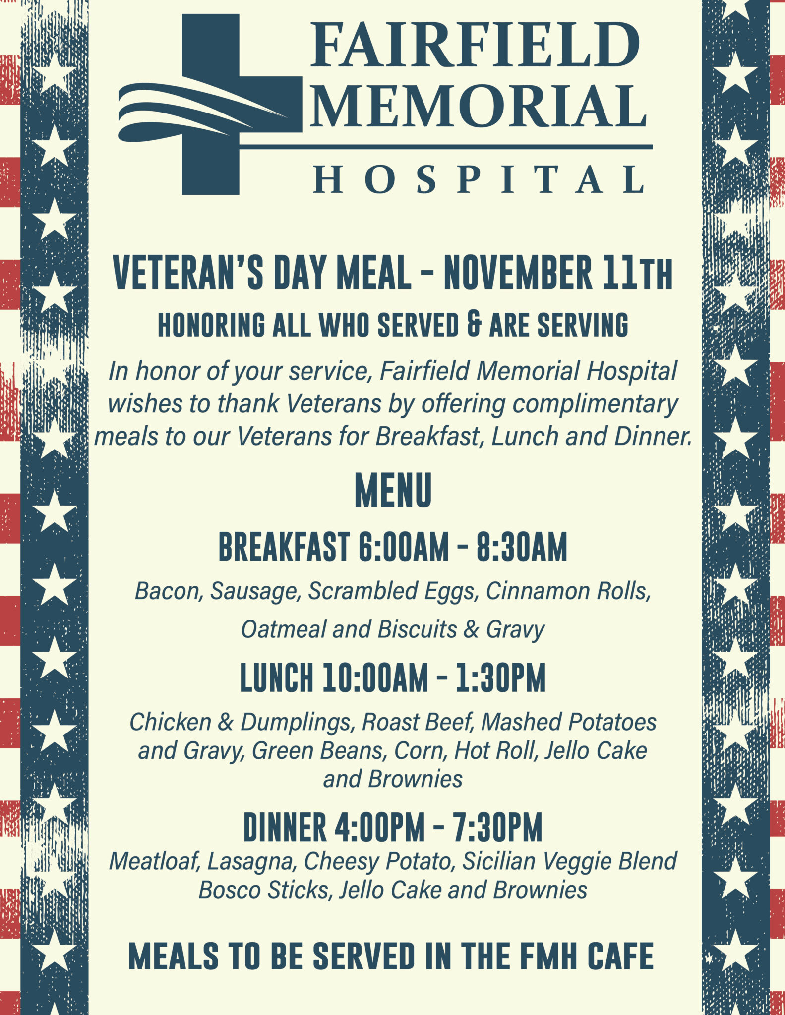 Veteran’s Day Meal Fairfield Memorial Hospital